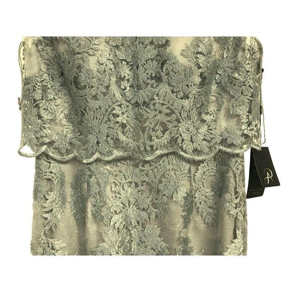 Adrianna Papell 2 Ornate Embroidered Floral Metallic Bateau Illusion Column Gown - Picture 7 of 10